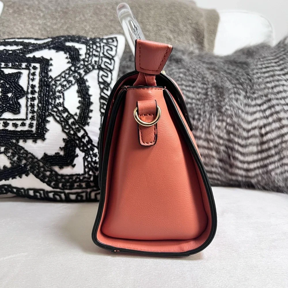 Acrylic Handle Coral Satchel Bag Structured Top‎ Handle Crossbody Purse Chic